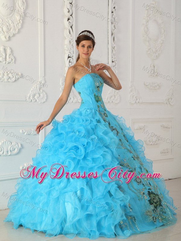 Pretty Ruffles Organza Embroidery Quinceanera Dress for Cheap