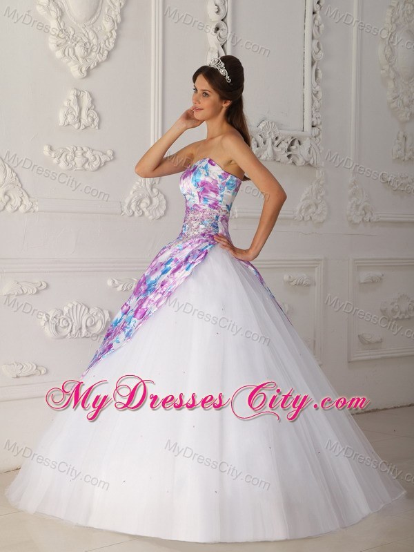 2013 Printing Strapless Organza Corset 2013 Quinceanera Dress