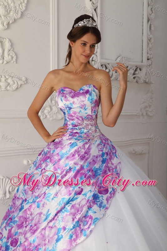 2013 Printing Strapless Organza Corset 2013 Quinceanera Dress