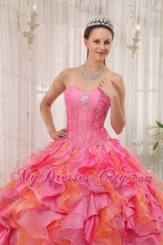 pretty Multi-color Sweetheart Dress For Sweet 15 with Ruffles Organza