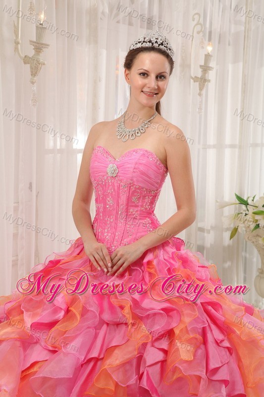 pretty Multi-color Sweetheart Dress For Sweet 15 with Ruffles Organza