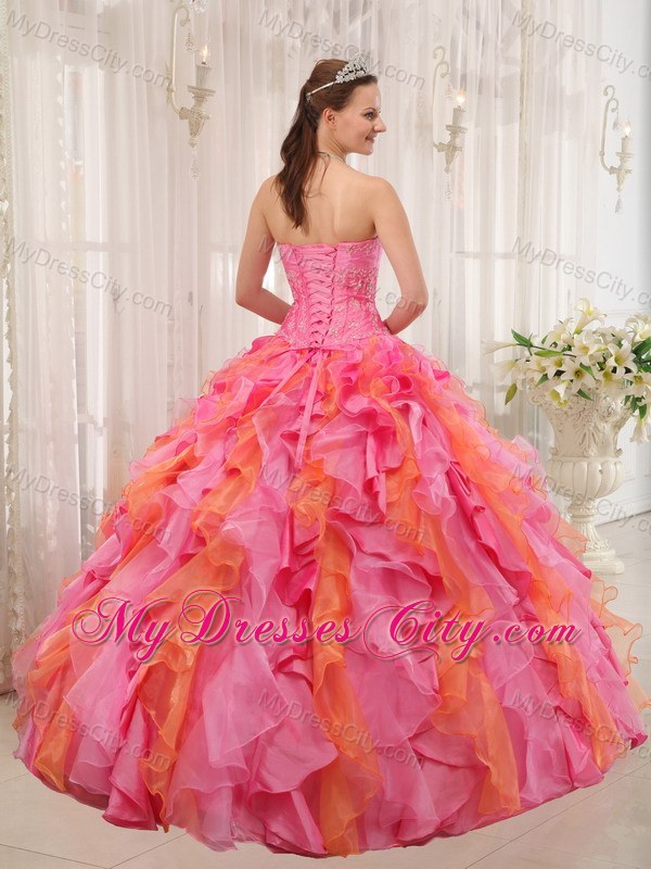 pretty Multi-color Sweetheart Dress For Sweet 15 with Ruffles Organza