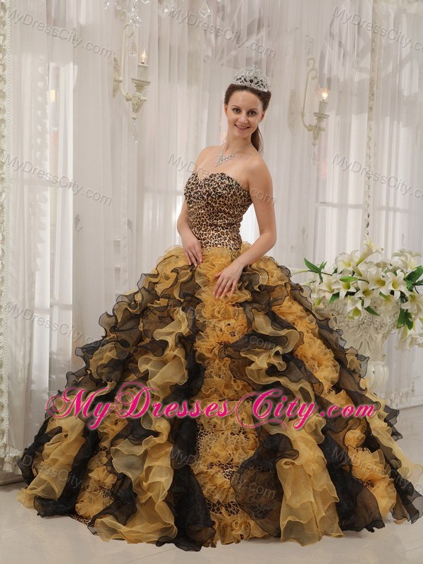 Luxurious Multi-color Sweetheart Ruffles Leopard Sweet 15 Dress