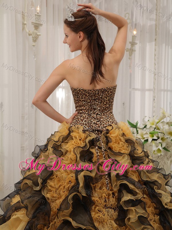 Luxurious Multi-color Sweetheart Ruffles Leopard Sweet 15 Dress