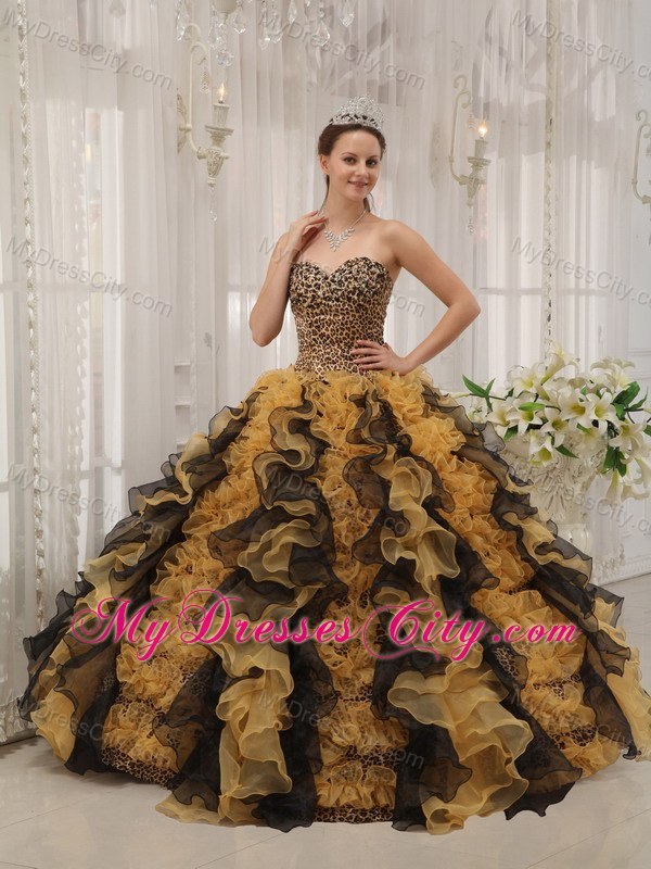 Luxurious Multi-color Sweetheart Ruffles Leopard Sweet 15 Dress