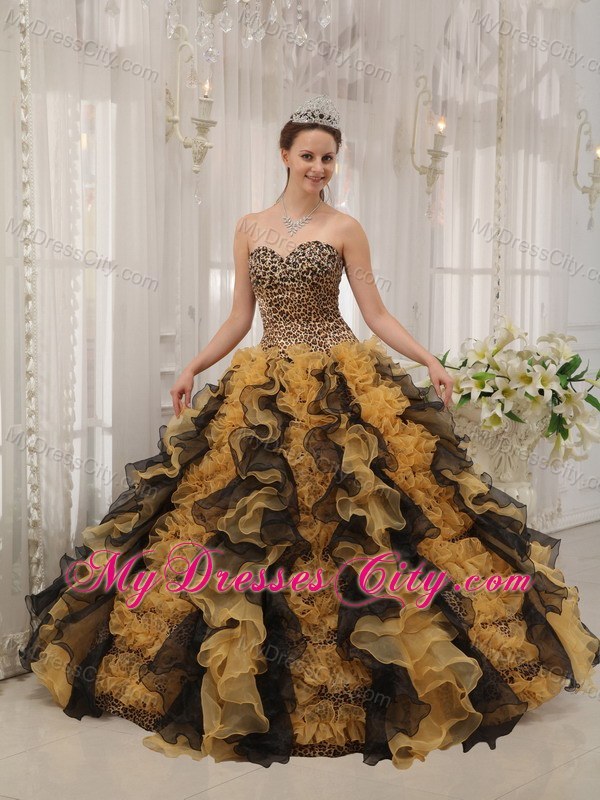 Luxurious Multi-color Sweetheart Ruffles Leopard Sweet 15 Dress