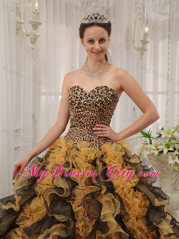 Luxurious Multi-color Sweetheart Ruffles Leopard Sweet 15 Dress