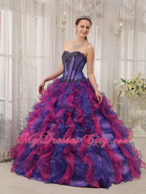 2013 Luxurious Ruffles Multi-color Appliques Quinceanera Dress