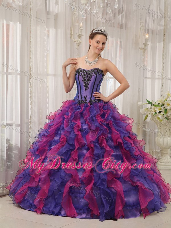 2013 Luxurious Ruffles Multi-color Appliques Quinceanera Dress