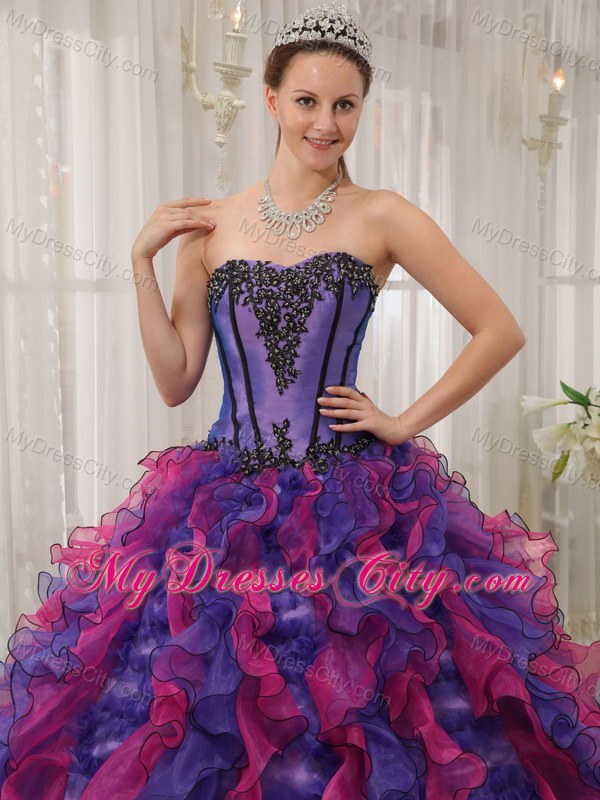 2013 Luxurious Ruffles Multi-color Appliques Quinceanera Dress