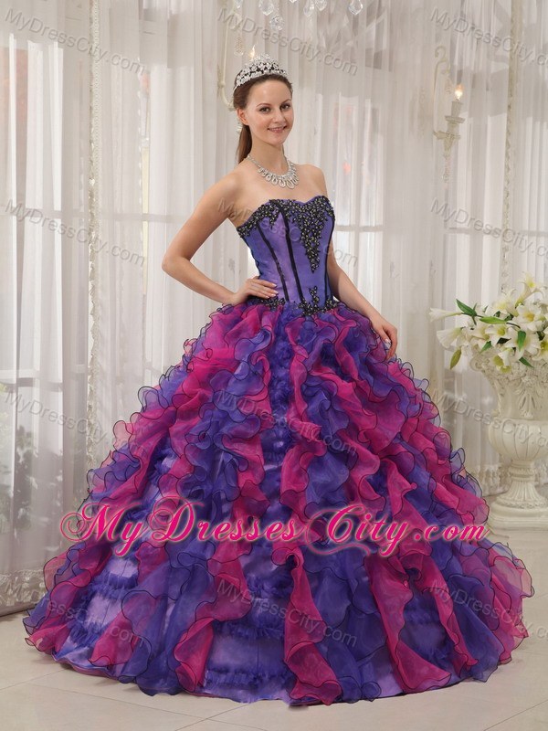 2013 Luxurious Ruffles Multi-color Appliques Quinceanera Dress