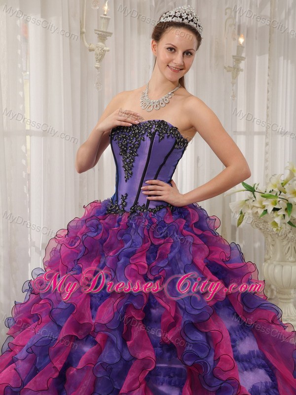 2013 Luxurious Ruffles Multi-color Appliques Quinceanera Dress