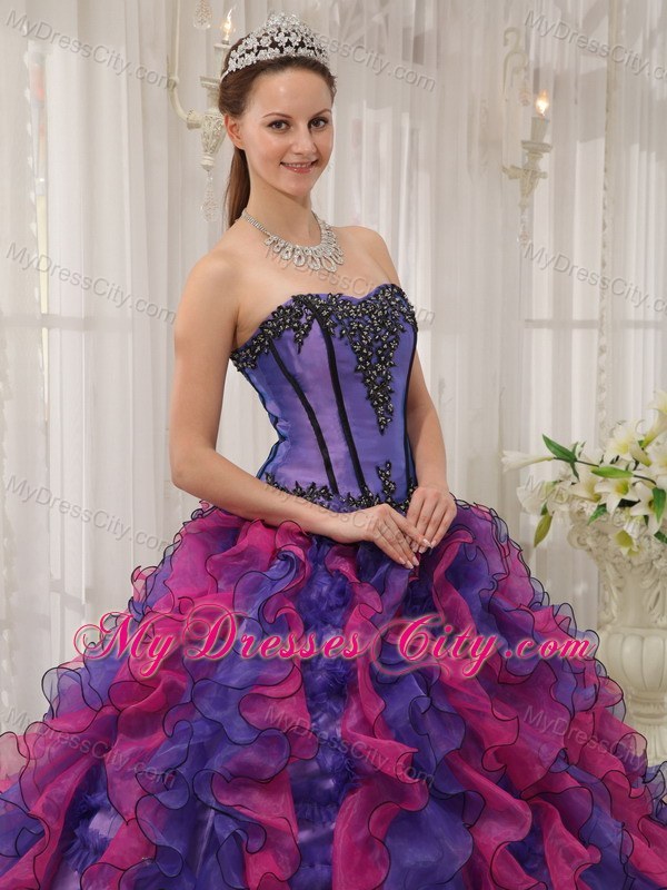 2013 Luxurious Ruffles Multi-color Appliques Quinceanera Dress