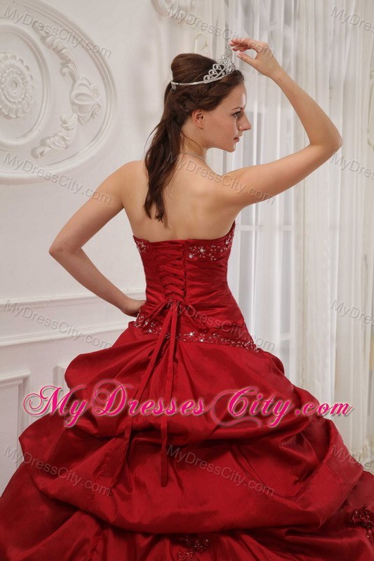 Simple Wine Red Puffy Pick-ups Beading Sweet Sixteen Dresses