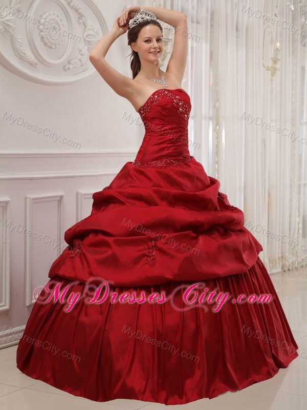 Simple Wine Red Puffy Pick-ups Beading Sweet Sixteen Dresses