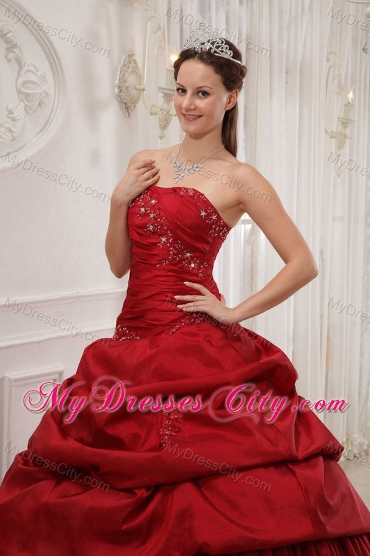 Simple Wine Red Puffy Pick-ups Beading Sweet Sixteen Dresses