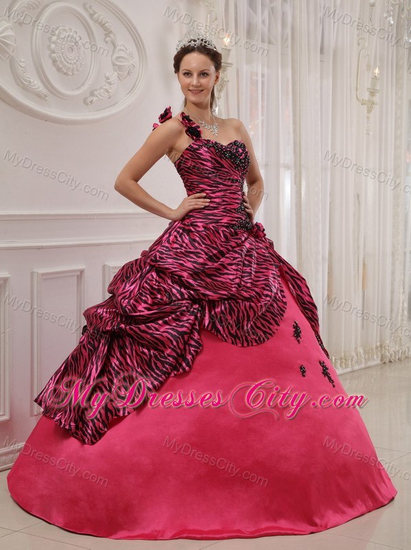 2013 Zebra Red One Shoulder Dress for Quince pick-ups