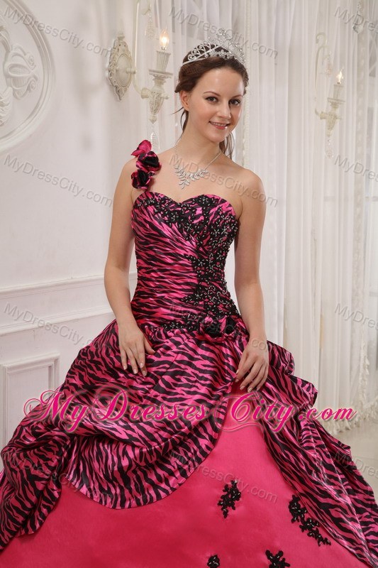 2013 Zebra Red One Shoulder Dress for Quince pick-ups