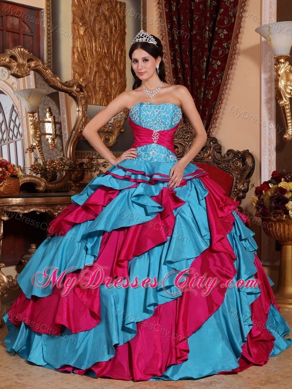 Multi-color Strapless Puffy Ruffles Quinceanera Dress for Cheap