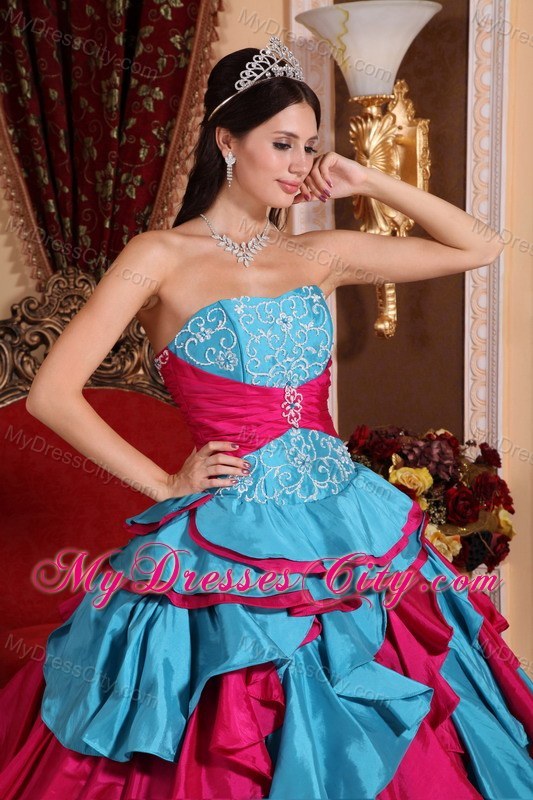 Multi-color Strapless Puffy Ruffles Quinceanera Dress for Cheap