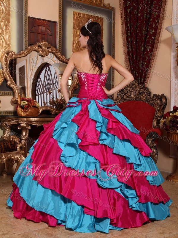 Multi-color Strapless Puffy Ruffles Quinceanera Dress for Cheap