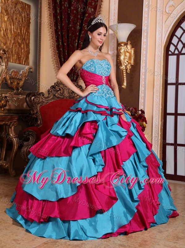 Multi-color Strapless Puffy Ruffles Quinceanera Dress for Cheap