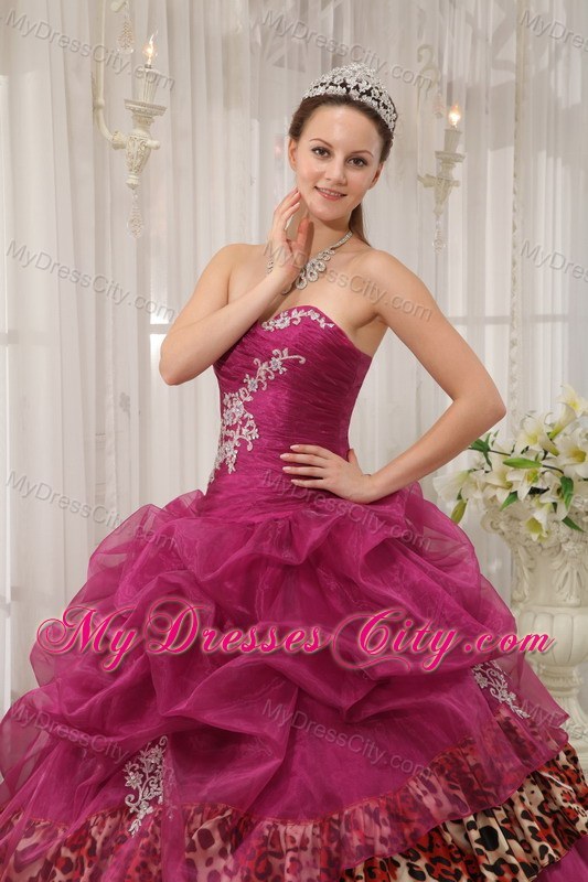 Burgundy Sweetheart Leopard Appliques Quinceanera Dress 2013