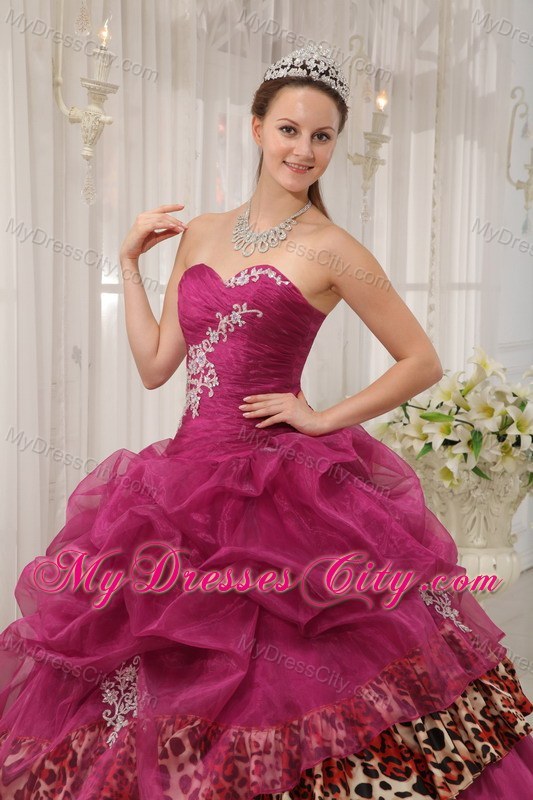 Burgundy Sweetheart Leopard Appliques Quinceanera Dress 2013