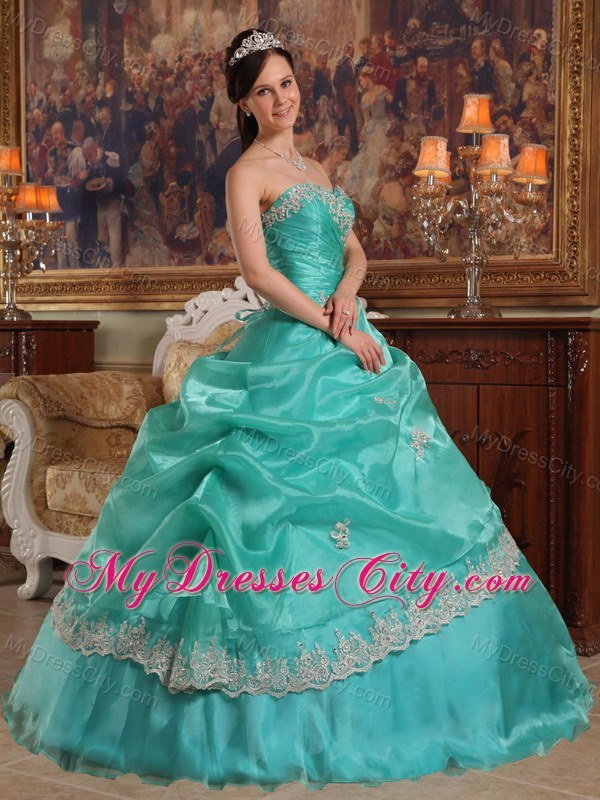 2013 Pick-ups and Appliques Sweetheart Aqua Blue Sweet 15 Dress