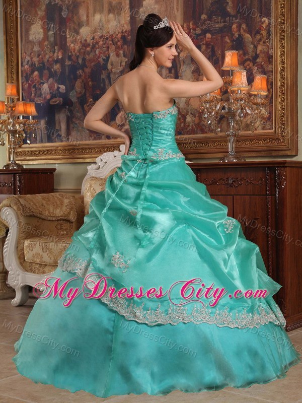 2013 Pick-ups and Appliques Sweetheart Aqua Blue Sweet 15 Dress