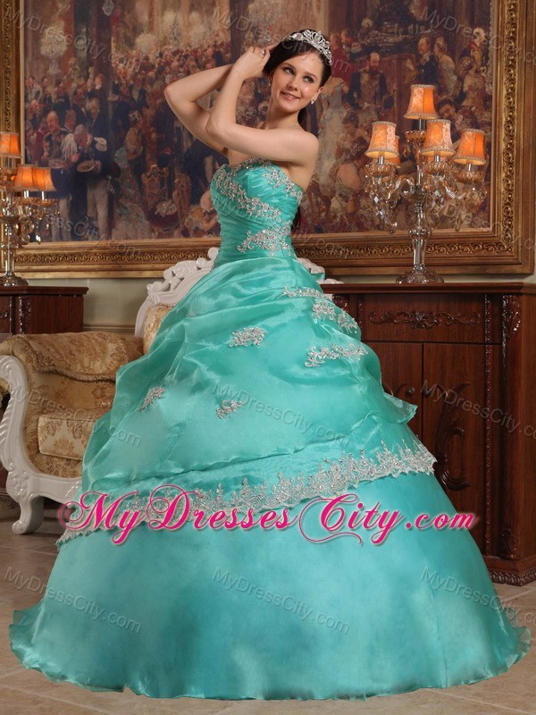 2013 Pick-ups and Appliques Sweetheart Aqua Blue Sweet 15 Dress