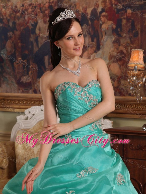 2013 Pick-ups and Appliques Sweetheart Aqua Blue Sweet 15 Dress