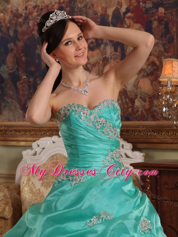 2013 Pick-ups and Appliques Sweetheart Aqua Blue Sweet 15 Dress