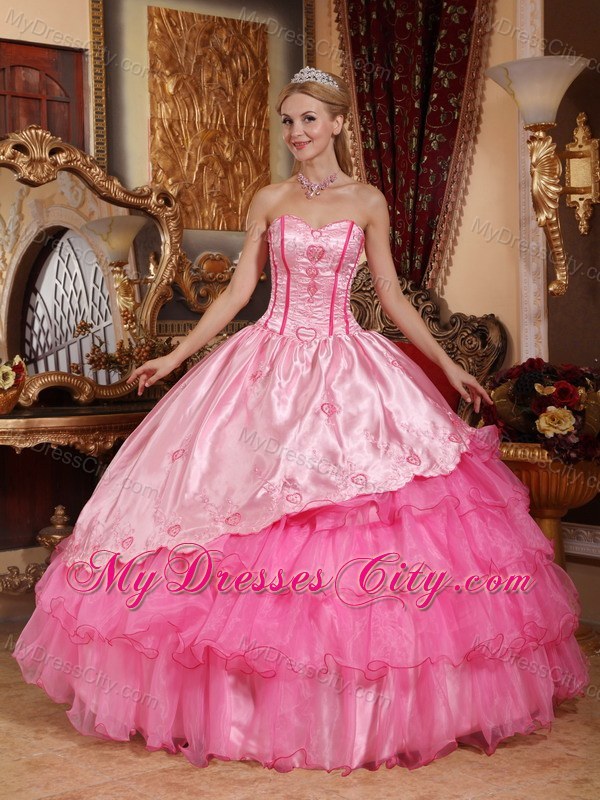 Two-Toned Sweetheart Ruffles and Appliques Quinceanera Dress