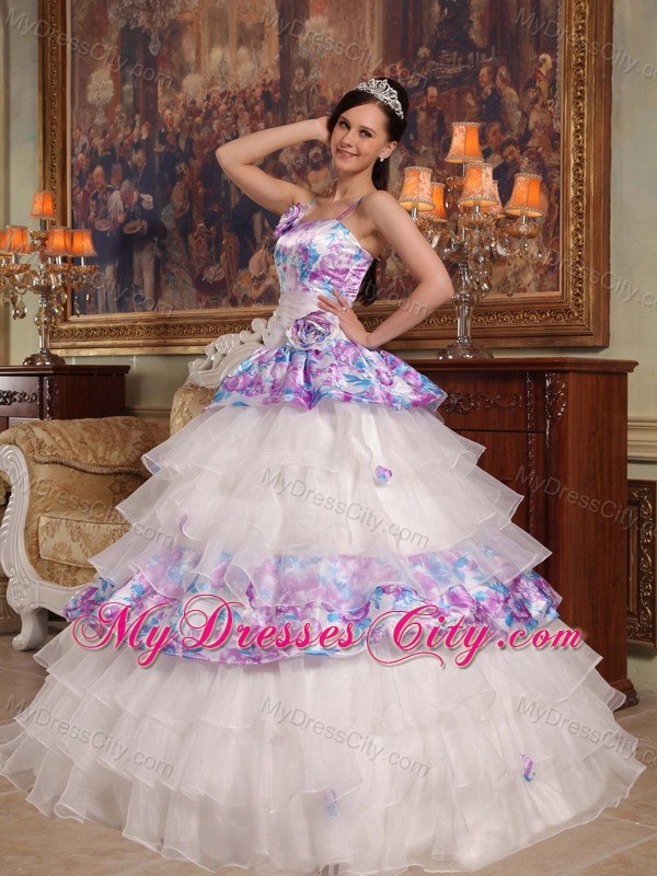 Ruffled Layers Quinceanera Dress 2013 Flowers Organza and Printing