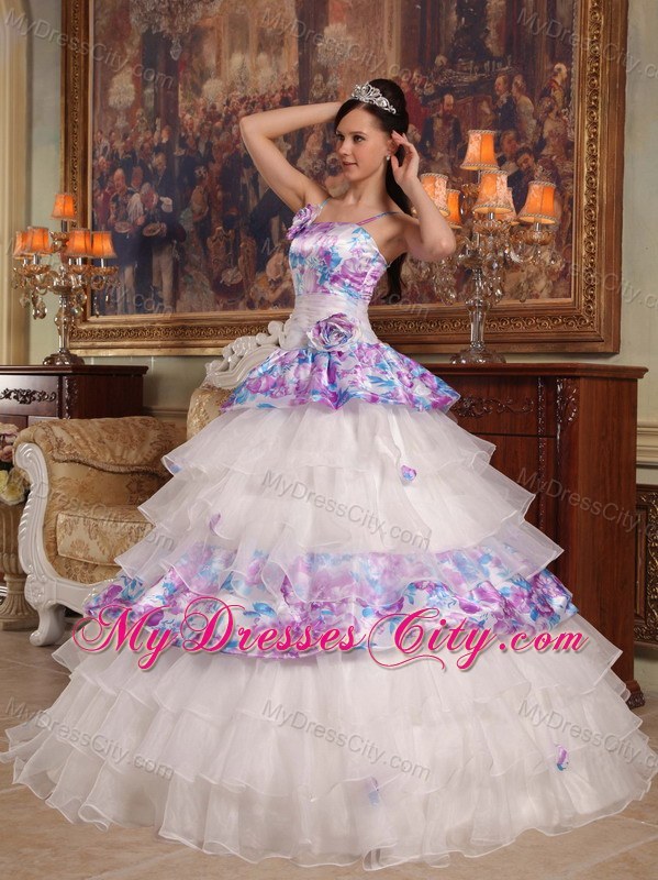 Ruffled Layers Quinceanera Dress 2013 Flowers Organza and Printing