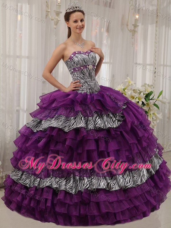 Pretty Puffy Ruffled Layers Quinceanera Dress with Zebra and Beading