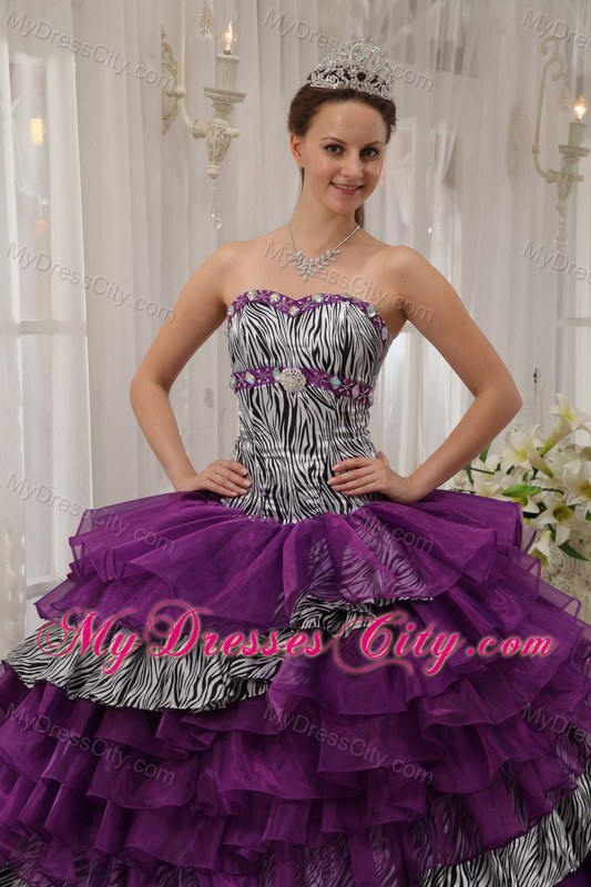 Pretty Puffy Ruffled Layers Quinceanera Dress with Zebra and Beading