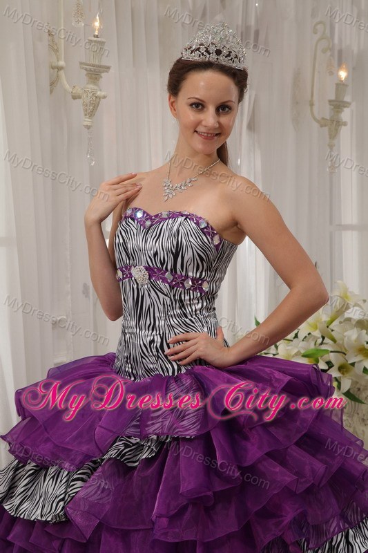 Pretty Puffy Ruffled Layers Quinceanera Dress with Zebra and Beading