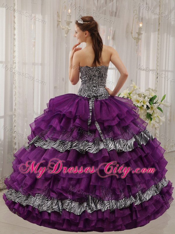 Pretty Puffy Ruffled Layers Quinceanera Dress with Zebra and Beading