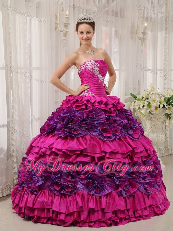 Multi-color Taffeta Ruffles Appliques Sweet 16 Dress for Cheap