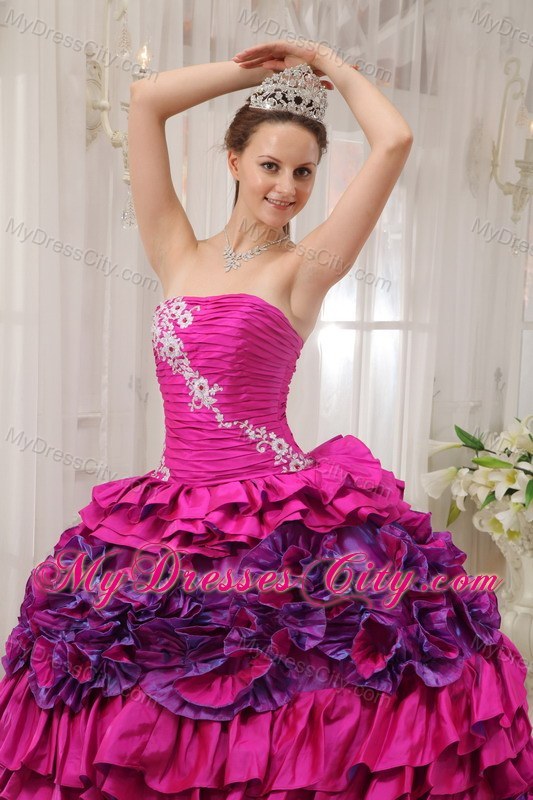 Multi-color Taffeta Ruffles Appliques Sweet 16 Dress for Cheap