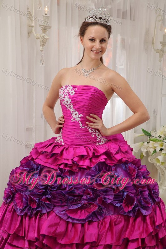 Multi-color Taffeta Ruffles Appliques Sweet 16 Dress for Cheap