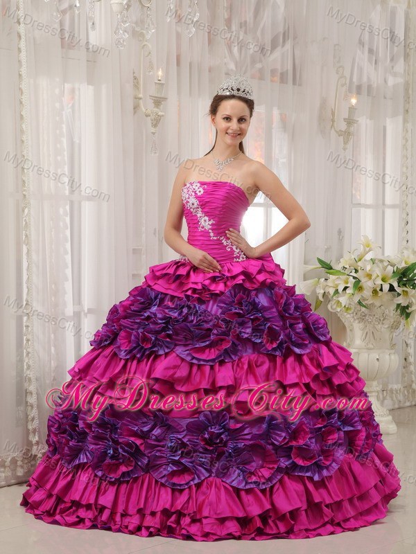 Multi-color Taffeta Ruffles Appliques Sweet 16 Dress for Cheap