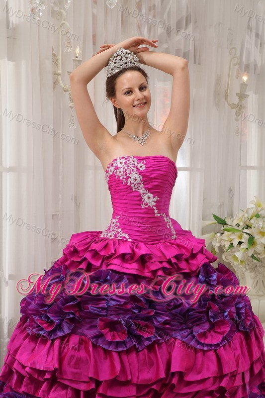 Multi-color Taffeta Ruffles Appliques Sweet 16 Dress for Cheap