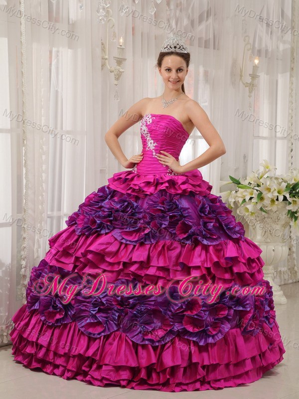 Multi-color Taffeta Ruffles Appliques Sweet 16 Dress for Cheap