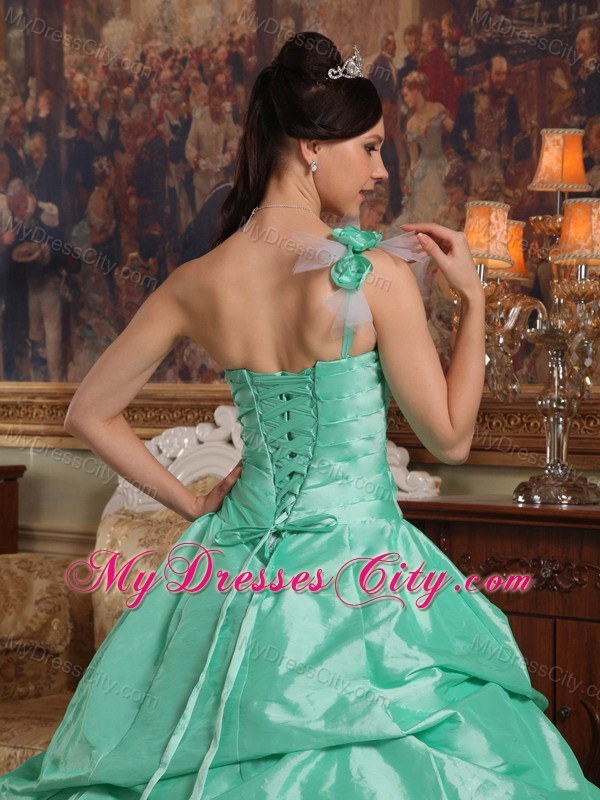 Apple Green Pick-ups Beading and Flowers Quinceanera Dress 2013