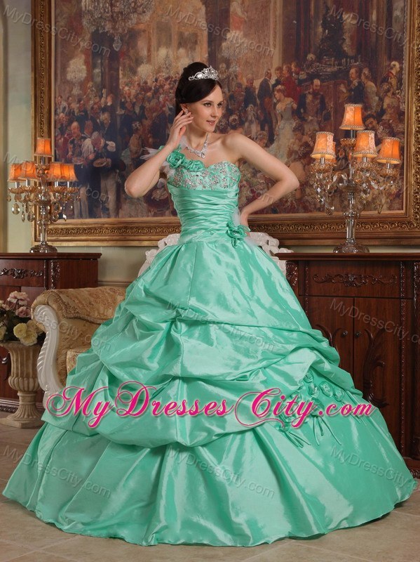 Apple Green Pick-ups Beading and Flowers Quinceanera Dress 2013