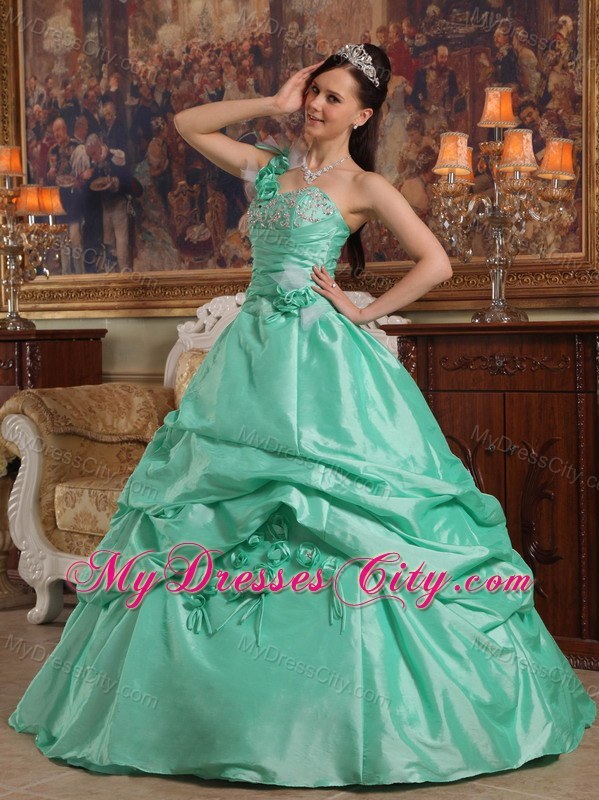 Apple Green Pick-ups Beading and Flowers Quinceanera Dress 2013