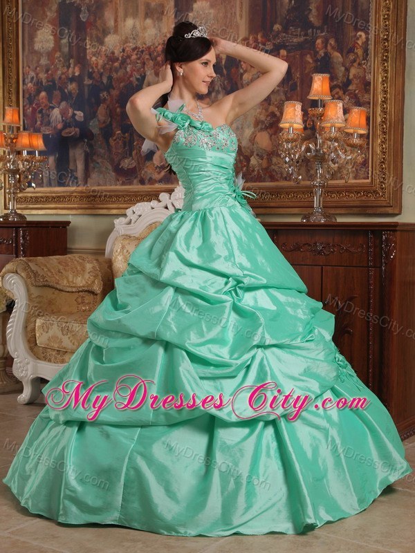 Apple Green Pick-ups Beading and Flowers Quinceanera Dress 2013